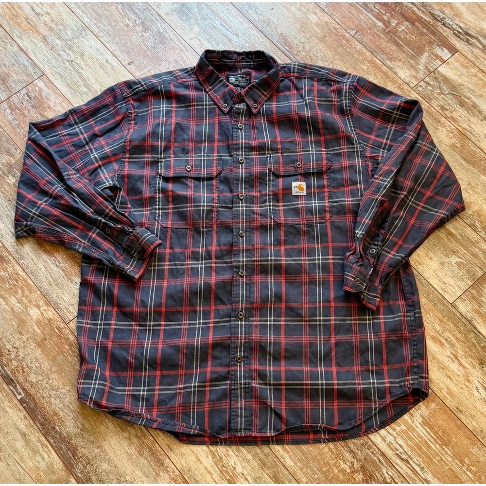 Carhartt FR Shirt Mens 2XL Plaid Flame Resistant CAT 2 Loose Fit 104507